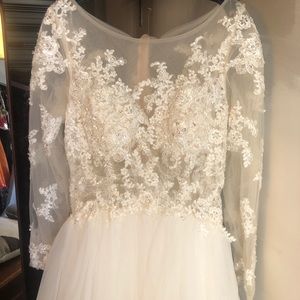 Unique Vintage Ivory long sleeve wedding dress